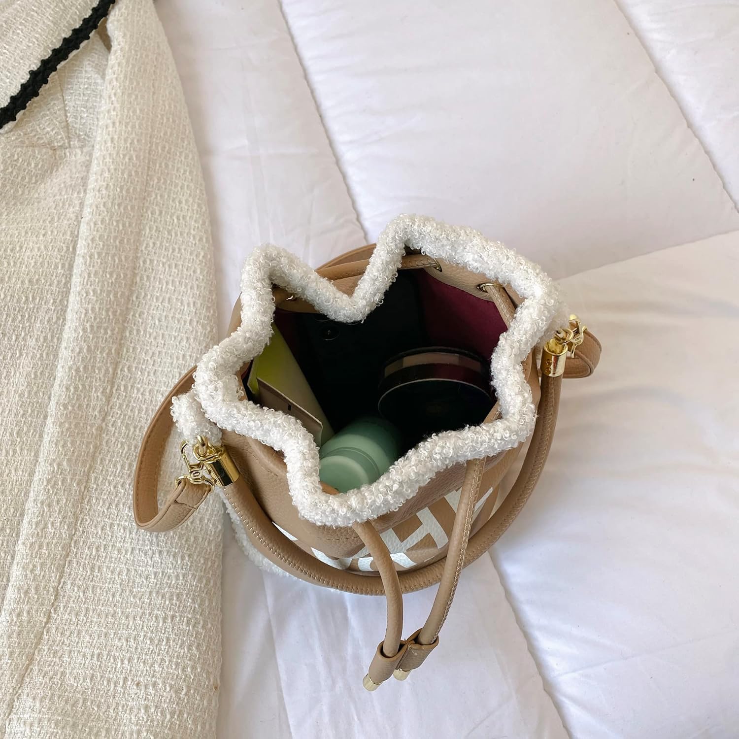 Miniatura 4 de JQAliMOVV Bolsas de cubo para mujer, mini bolsa de cubo Hobo, bolso de mano de cuero, bolsos cruzados con cordón