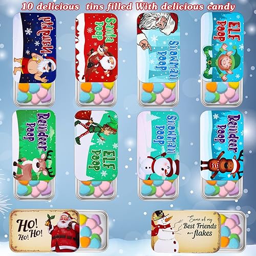 Vista 24 de Peryiter 10 latas de menta vacías divertidas para caca de Navidad, regalo divertido de Navidad, caja de metal para rellenar calcetines, intercambio