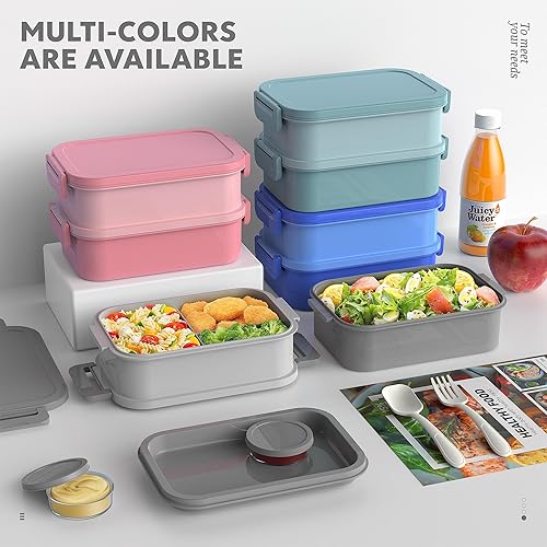 Miniatura 4 de Jelife Lonchera Bento para adultos, lonchera Bento apilable de 3 capas para adultos, lonchera Bento de estilo grande de 72 onzas, lonchera a prueba