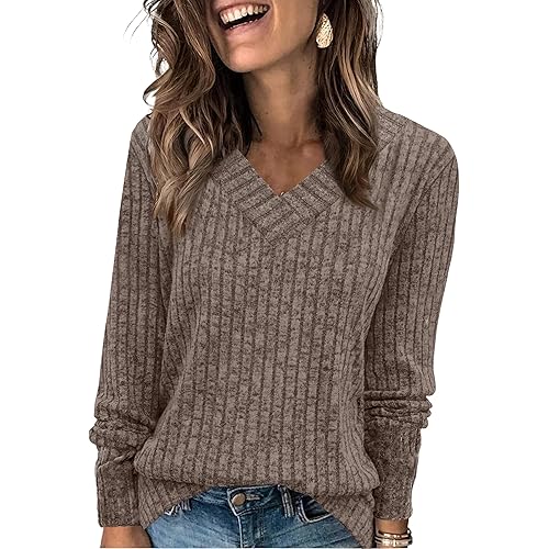 WIHOLL Long Sleeve Shirts for Women V Neck Tops Tunic Fall Winter Sweaters 2025 Clothes