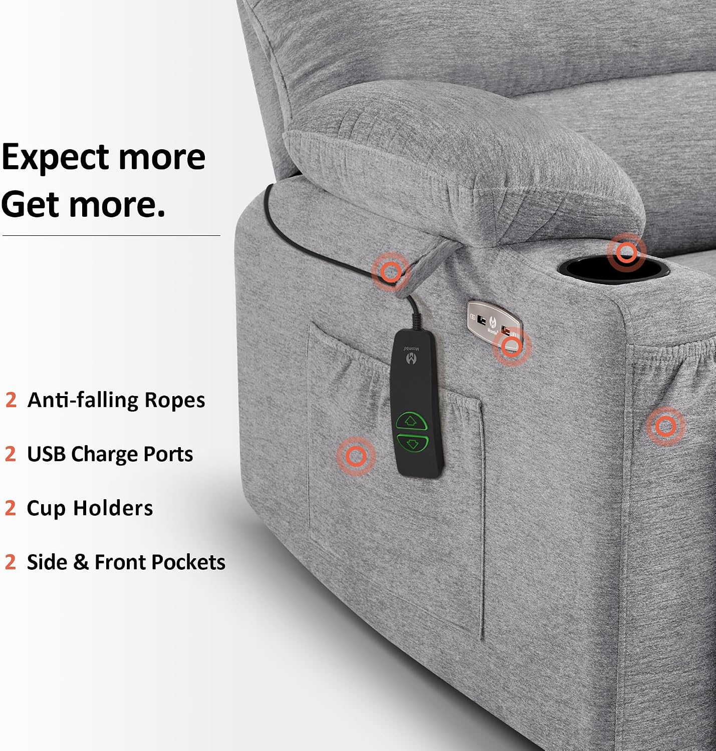 MCombo Power Lift Recliner Chair for Elderly, Lift Chair with Heat and Massage, Extra Wide Lift Recliner for Big People, Fabric R7096 (Medium-Wide, Grey)