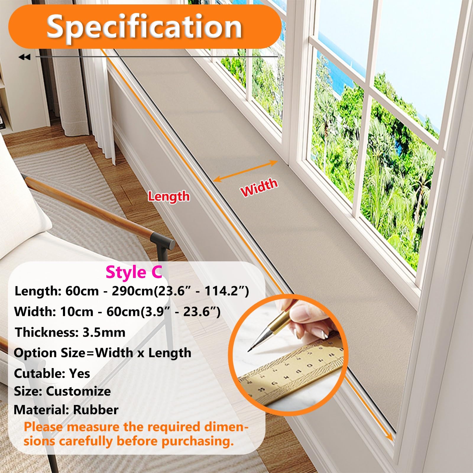 Konfigurowalna antypoślizgowa mata progowa bez wody pokrowiec na balkon półki i bagażnik na buty - 30 x 100 cm osłona okna Sle C