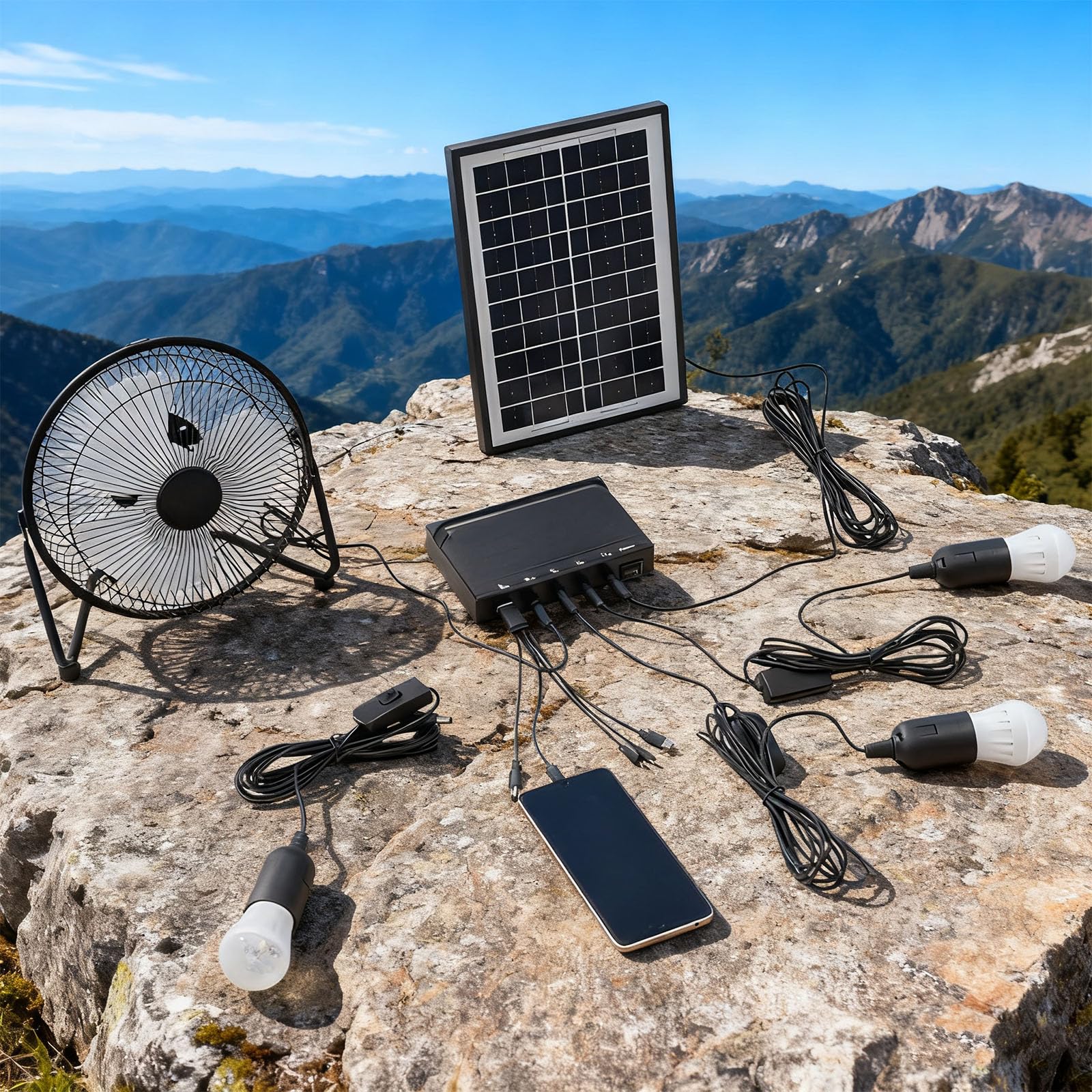 Ventilateur de bureau solaire transportable de 20,3 cm avec chargement USB pour la randonnée en plein air, ventilateur d'extérieur rechargeable avec USB