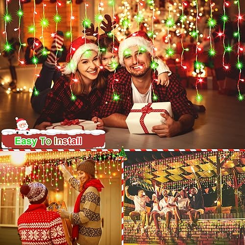 Vista 3 de JXLEDAYY 65 pies 640 luces LED de Navidad decoraciones exteriores luces de cadena de alambre transparente con enchufe 120 gotas 8 modos temporizador