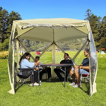 Pentagon Pop Up Bubble Tent Clear 9.6 X 9.6 Instant Weather Style Tent Cold Weather Pod - Restaurants, Public Spaces, Dining, Privacy, Camping, Sickness Protection, Parties & Events - Beige