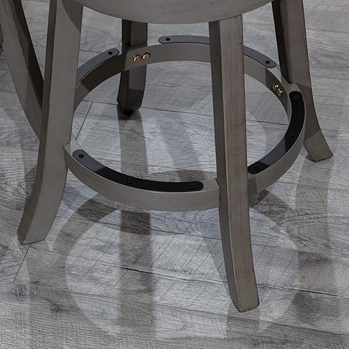 Miniatura 11 de DTY Indoor Living Creede Taburete giratorio sin espalda, acabado gris desgastado, altura de mostrador de 24 pulgadas, asiento de cuero gris francés