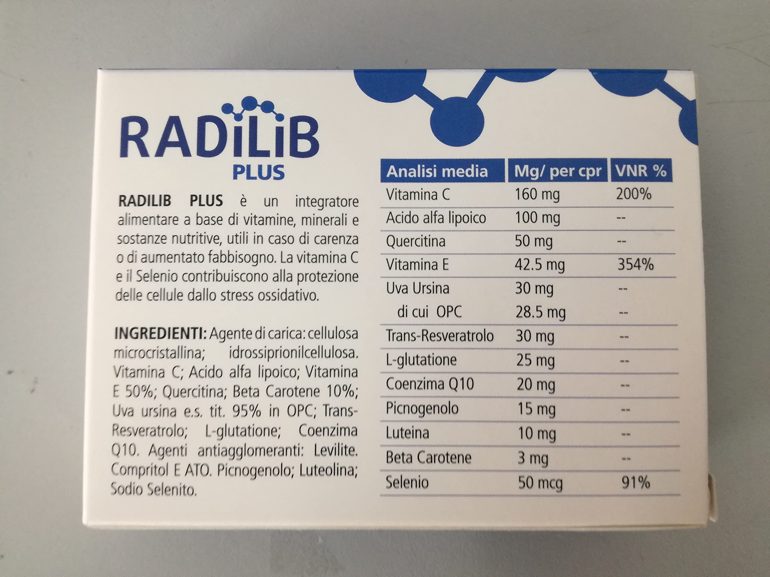 RADILIB PLUS 30 Compresse - Integratore alimentare di sostanze antiossidanti per contrastare i radicali liberi