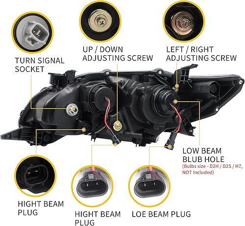 Miniatura 4 de VLAND - Faros delanteros de proyector LED y bombillas de xenón D2H compatibles con Toyota Corolla 2011 2012 2013, con señal de giro ámbar, solo apto