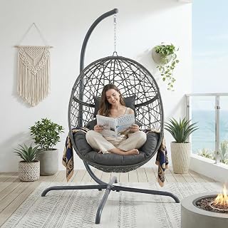 BULEXYARD Oversized Swing Egg Chair with Stand, 350lbs Capacity, Dark Grey