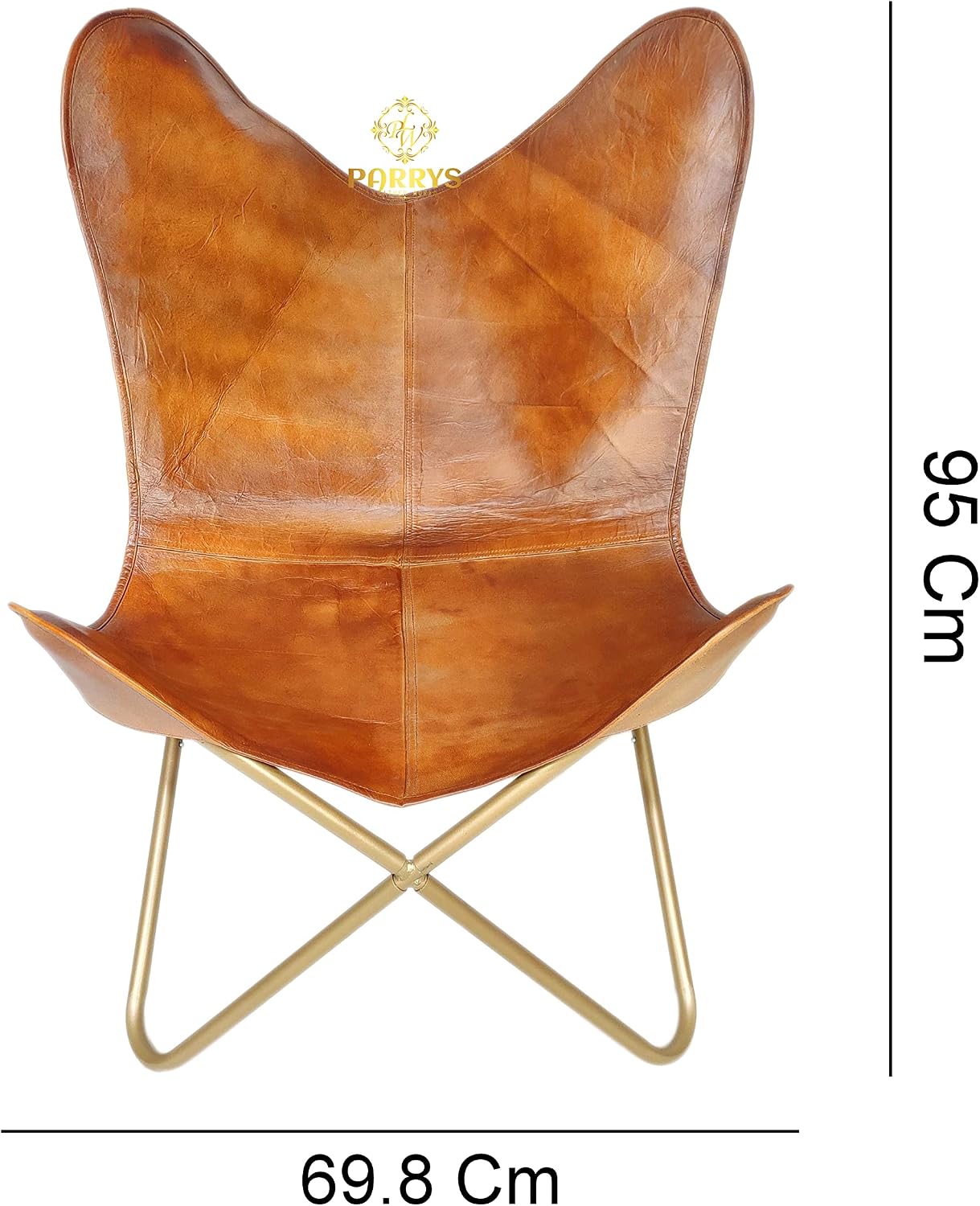 Parry Leather Butterfly Chair for Living Room - Handcrafted Vintage Buffalo Leather Powder Coated Foldable Leg Relaxing Chair Stand for Home Decor Lounge Accent Outdoor Indoor