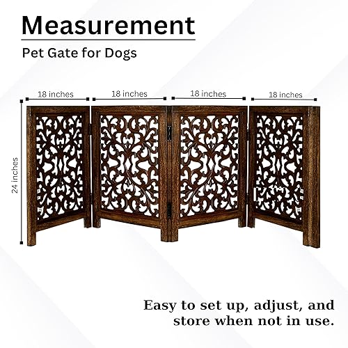 Miniatura 5 de Puerta independiente para perros, puerta plegable de madera para mascotas de 4 paneles para interiores, 72 pulgadas de ancho x 24 pulgadas de alto,