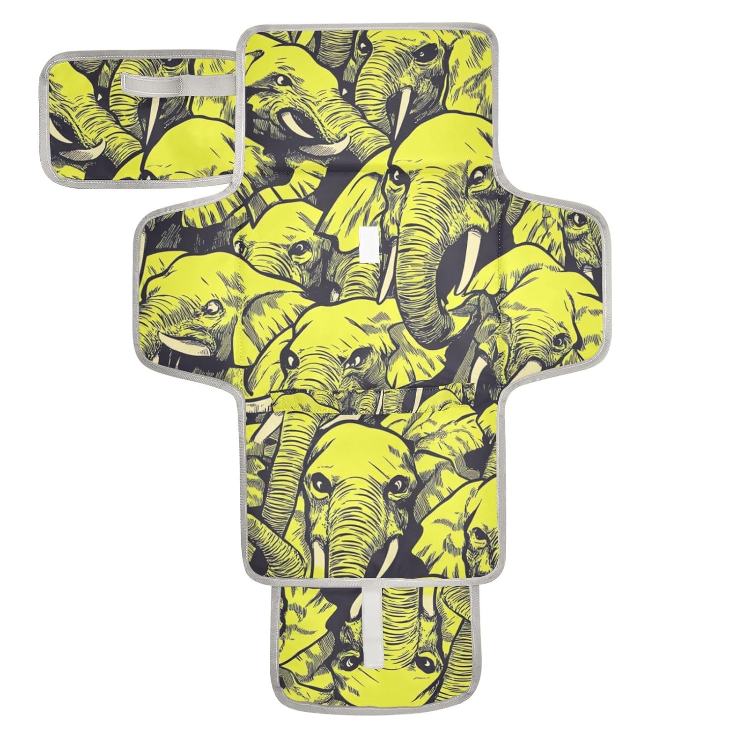 Yellow Sketch Elephants Reusable Changing Pads for Baby with Tissue Pocket Portable Diaper Changing pad with Built-in Pillow cambiador de pa?ales para Bebes