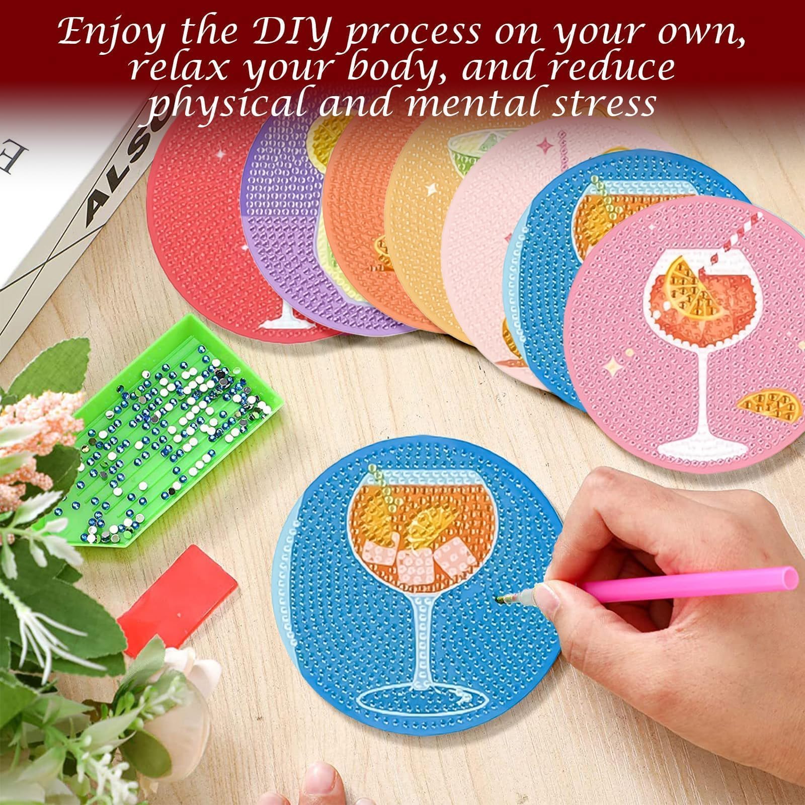 8 Stuks Diamond Painting Onderzetters Met Houder, Diy Mandala Onderzetters Diamant Schilderen Kits Voor Beginners Volwassenen