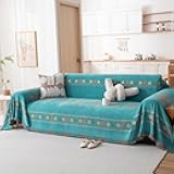 DREAMINGO Teal Boho Couch Cover Jacquard Chenille Sofa Covers Washable 3 Seater Sofa Protector for Pets Kids Modern Bohemain Sectional Couch Slipcovers for Living Room, 71