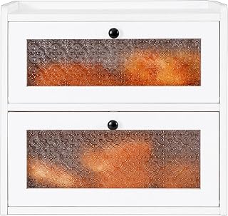 Sunhoo Bread Box for Kitchen Countertop, Large Pine Wood Breadbox, White