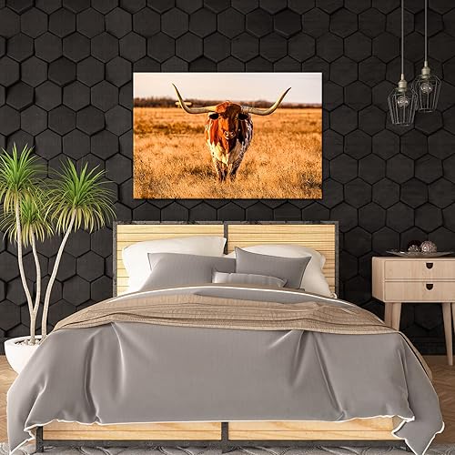 Miniatura 4 de Longhorn - Lienzo decorativo para pared, diseño de ganado de las tierras altas al atardecer, estampado de animales de granja, vaca en otoño,