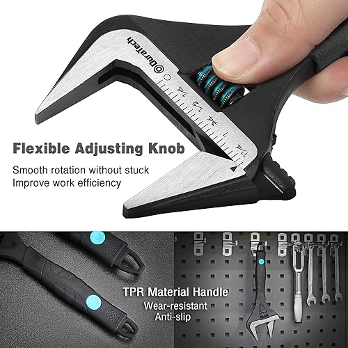 Miniatura 20 de DURATECH Llave ajustable de 10 pulgadas, llave de fontanería con acabado de óxido negro con apertura de mandíbula ancha, acero CR-V, SAE y escala