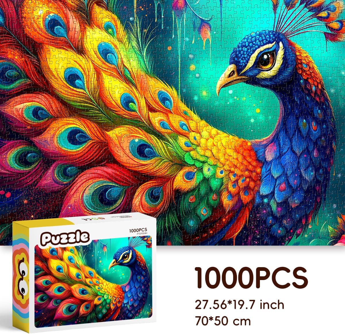 ROSE RAIN Premium 1000 Pieces Jigsaw Puzzles for Adults with Letters on Back Dust-Free Thick HD Board - Colorful Fantasy Peacock Bird Animal Art Hard Fun Stress Relief Gift for Family Game Night