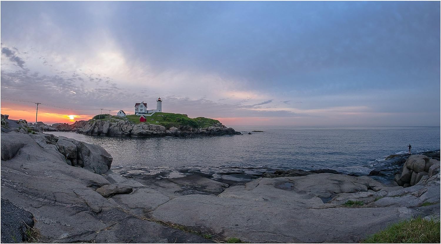 Dawn at the Nubble Lighthouse 4, Cape Neddick, Maine matted 16x20 Photograph.
