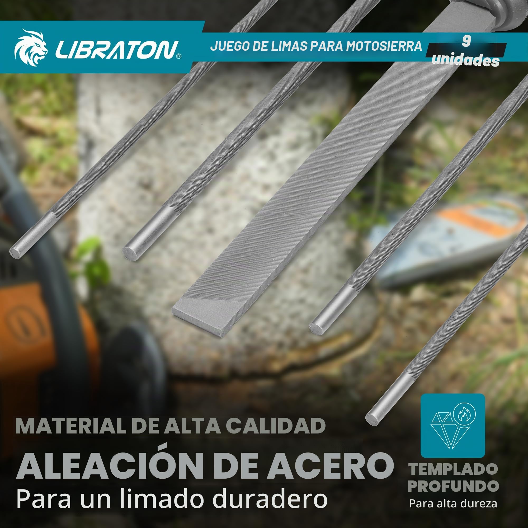 LIBRATON Kit Afilar Motosierra, Juego de Limas para Motosierra, Universal Limas Redondas con Mango de 4,0mm, 4,8mm, 5,5mm, Lima Plana de 152mm, Lima Motosierra para Cadena, Guía de Afilado y Funda