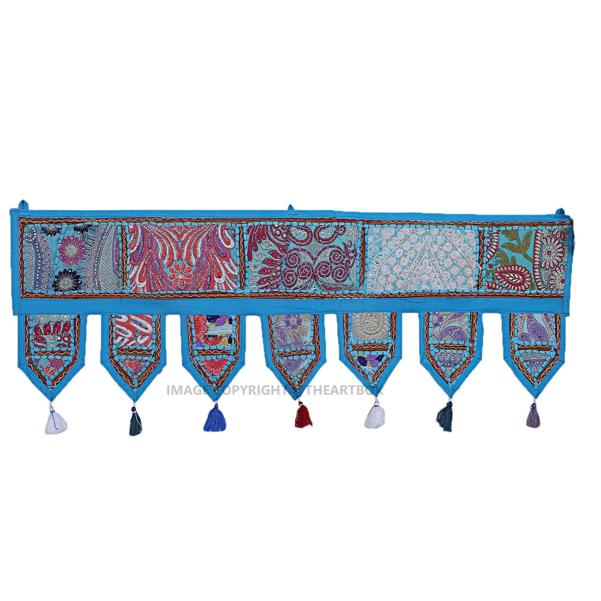 Toran Indiano Vintage Porta/Finestra Grigio 35x95 Cm | Tendina Decorativa Ricamata In Cotone