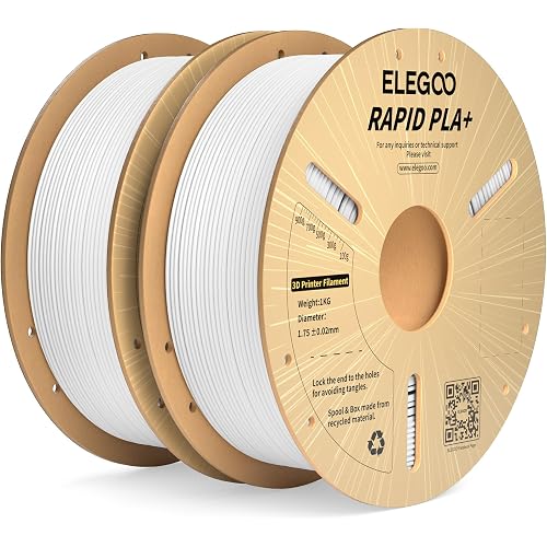 ELEGOO Rapid PLA Plus Filament 1.75mm White 2KG, PLA+ 3D Printer Filament for 600 mm/s High Speed Printing, Dimensional Accuracy +/- 0.02 mm, 2 Pack 1kg Spool(2.2lbs)
