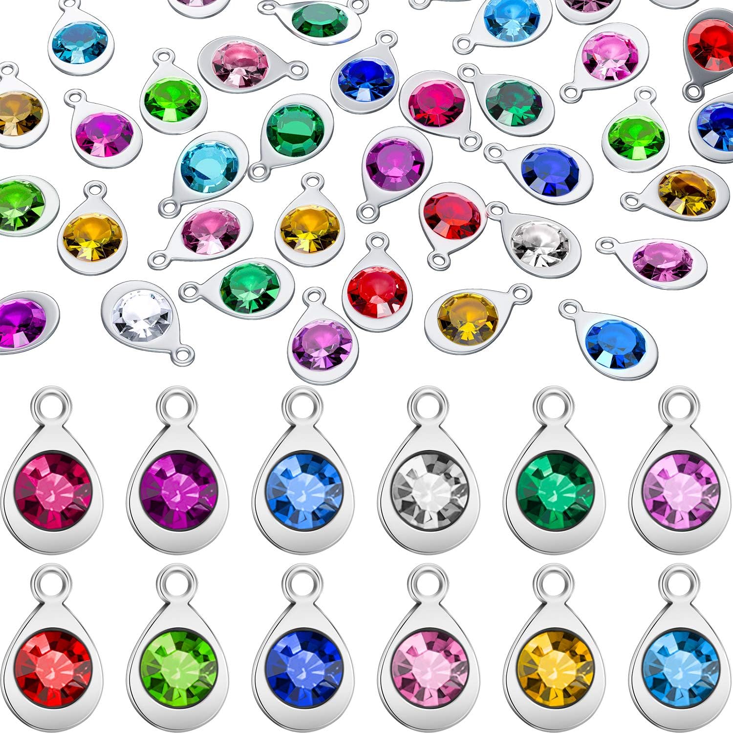 60 Pieces Water Drop Shape Charms Set, Water Drop Crystal Beads Pendants Jewelry Findings for Necklace Bracelet Ankle Earring Hair Ornaments Jewelry DIY Making, 12 Colors