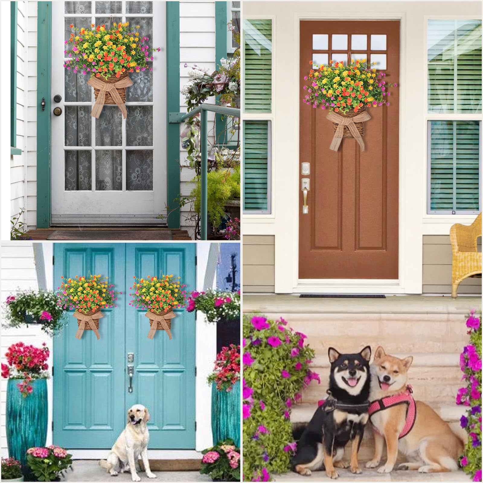 Dolicer Ghirlanda da appendere alla porta, da appendere, con fiori di bosso, bella ghirlanda artificiale primaverile ed estiva per porta d'ingresso, per casa, veranda, cortile, fattoria, decorazione