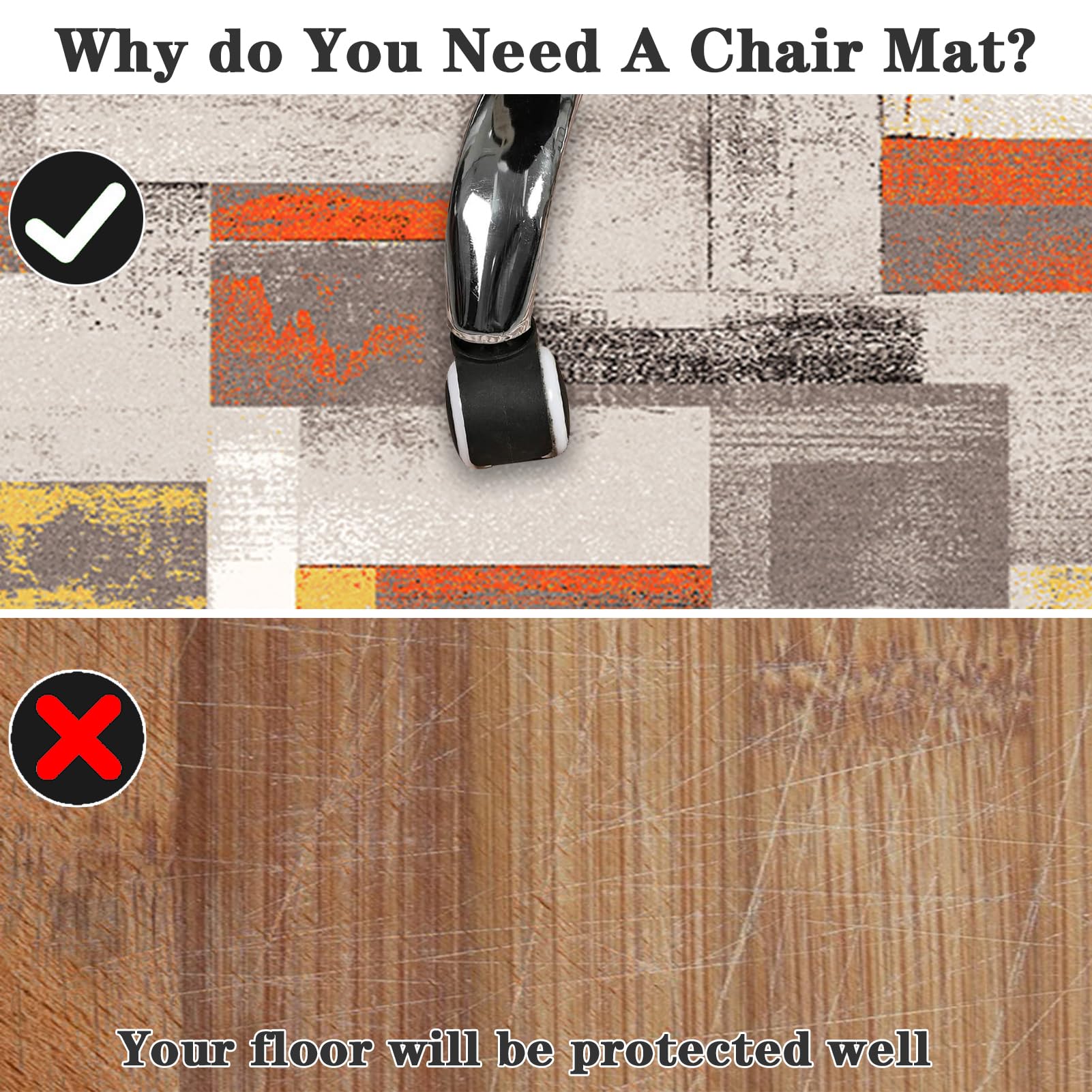 150 x 180 cm Alfombra para Silla de Oficina, Alfombrilla Protectora para Suelos, Protector Suelo Silla Oficina, Alfombra Suelo Gaming, Protector Suelo Silla Ruedas, Antideslizante Chair Mat