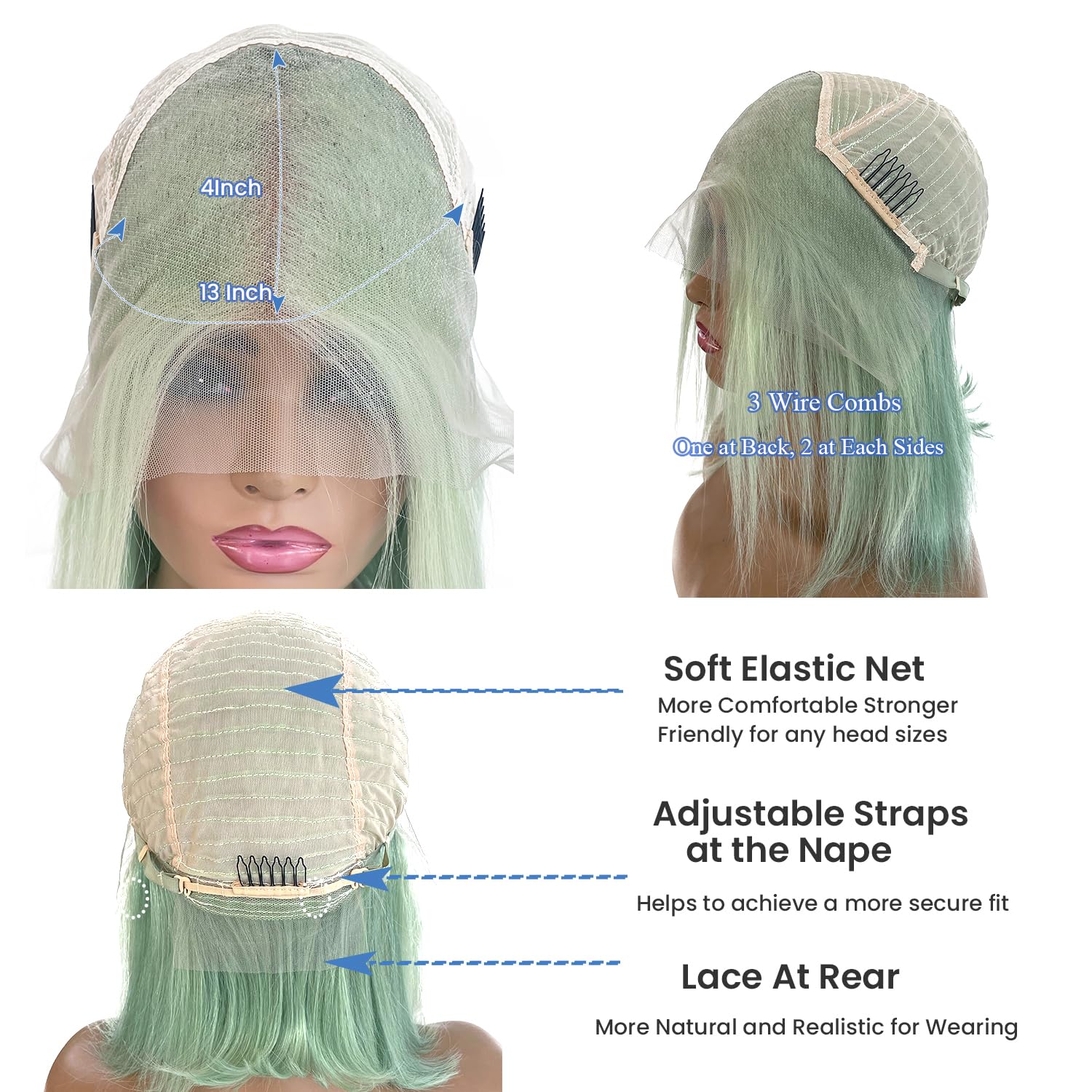 Amazon.com : Bob Wig Human Hair Lace Front Wigs Mint Green 