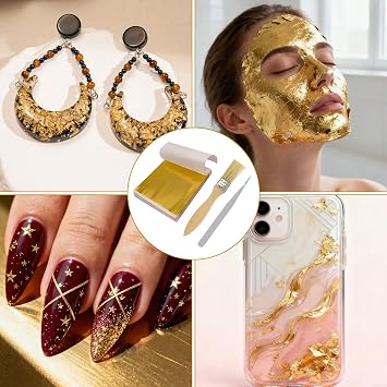 200 Sheets Edible Gold Leaf for Cakes,Gold Leaf Edible for Cakes,Imitation Edible Gold Leaf Sheets with Brush Tweezer,Gold Paper,Gold Foil Sheets for Crafts,Resin Art,Furniture,Canvas, Decorating