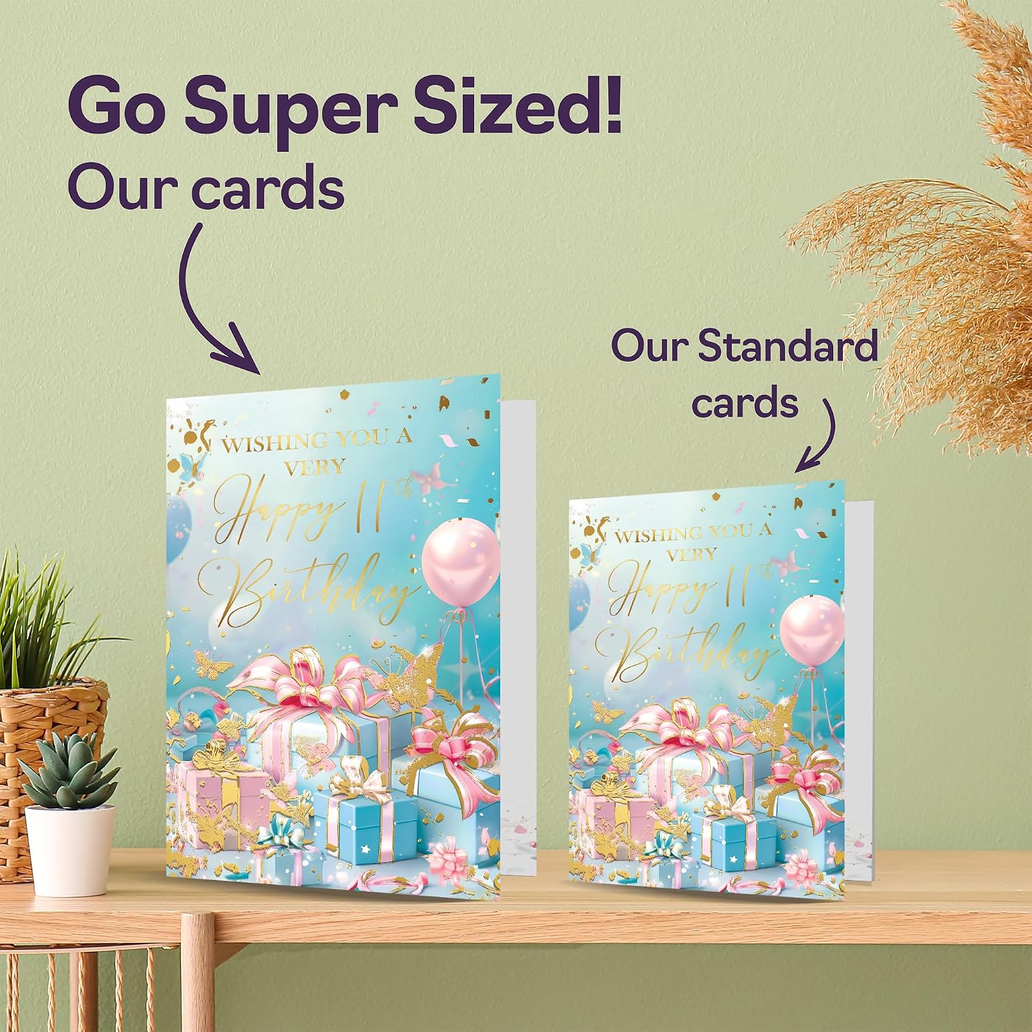 Giftzie Beautiful Gold 11th Birthday Cards for Girls and Boys image 3