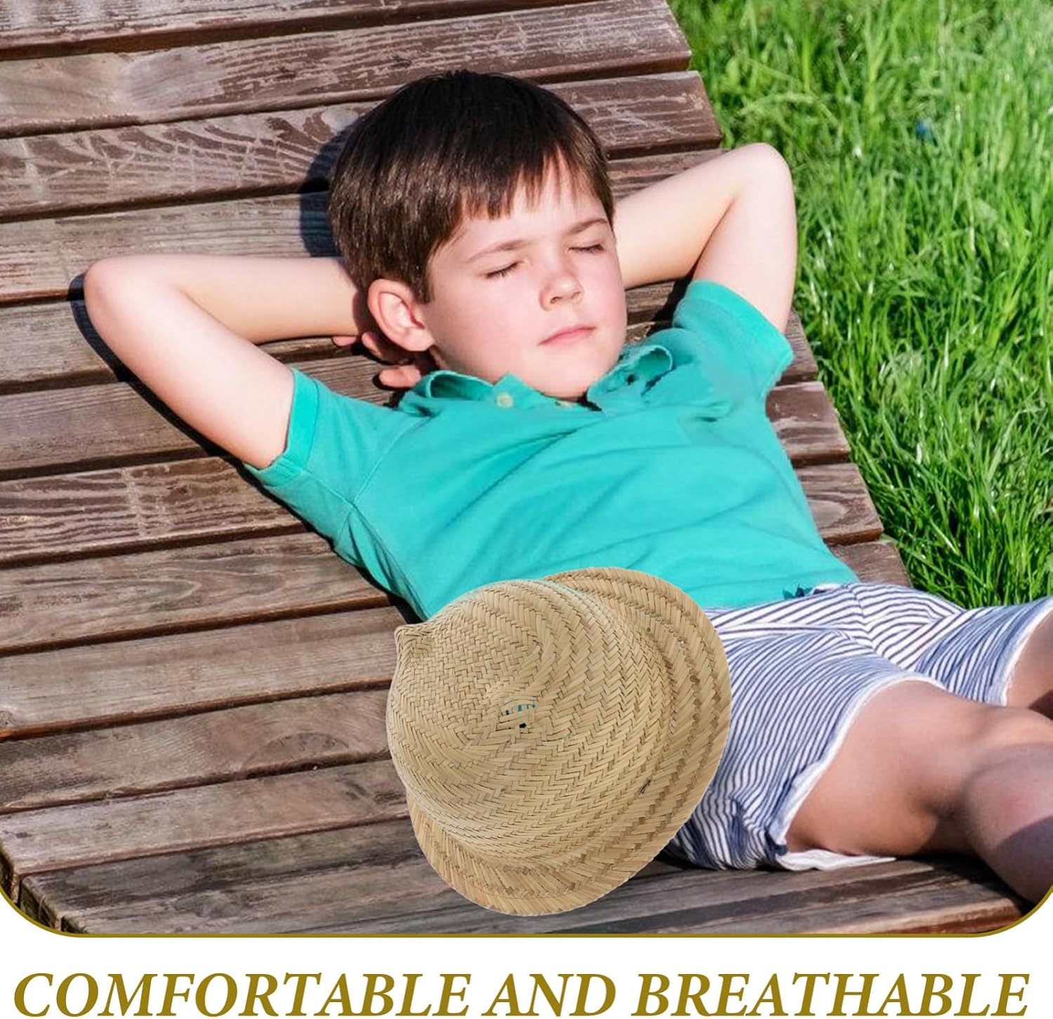 Straw Sun Hat for Outdoor Activities Woven Straw Design with Wide Brim for Sun Protection for Beach Camping and Play Cute Farm Style Suitable for Boys