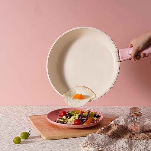 Miniatura 4 de Astercook Juego de ollas y sartenes de cerámica de 20 piezas, juego de utensilios de cocina antiadherentes con asas desmontables, apto para horno