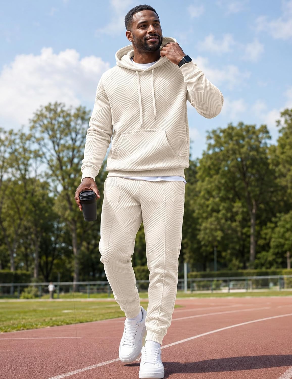 UOUA Mens 2 Piece Set Sweatsuit Pullover Hoodie & Joggers Casual Tracksuit