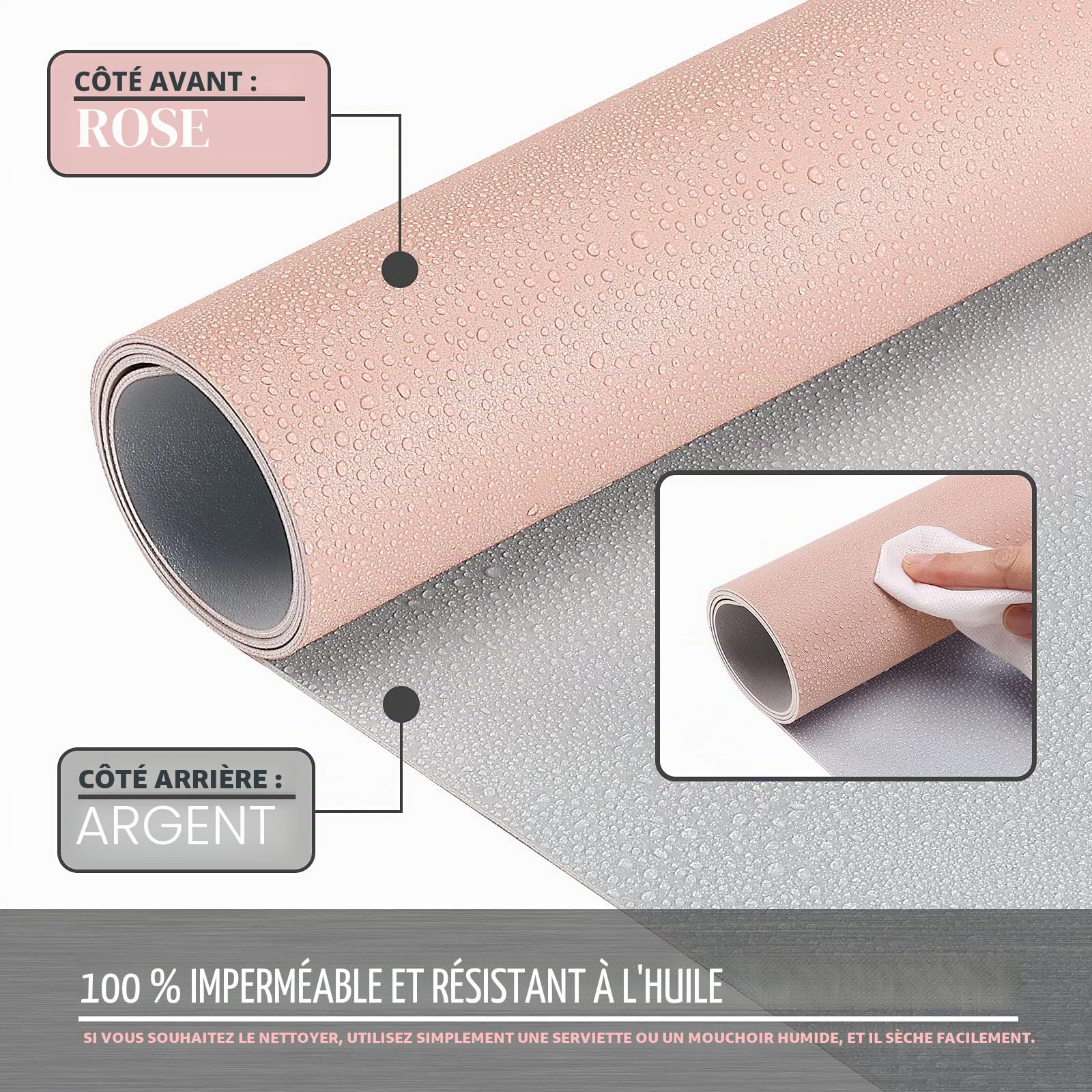 KNODEL Tapis de Bureau 40cm x 80cm Double Face Rose