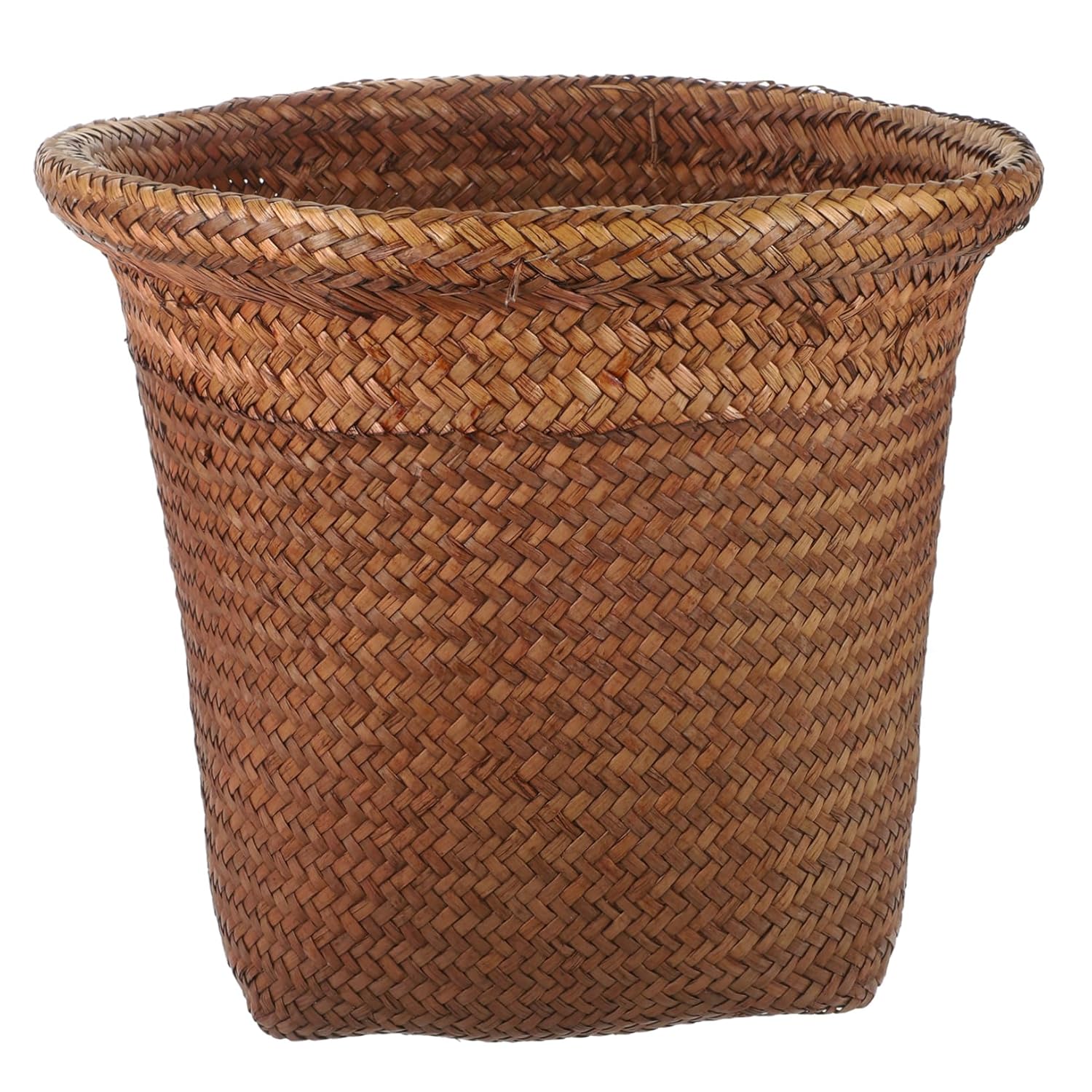 Retro Straw Woven Wastebasket Kitchen Trash Can Straw Rubbish Container for Home Office
