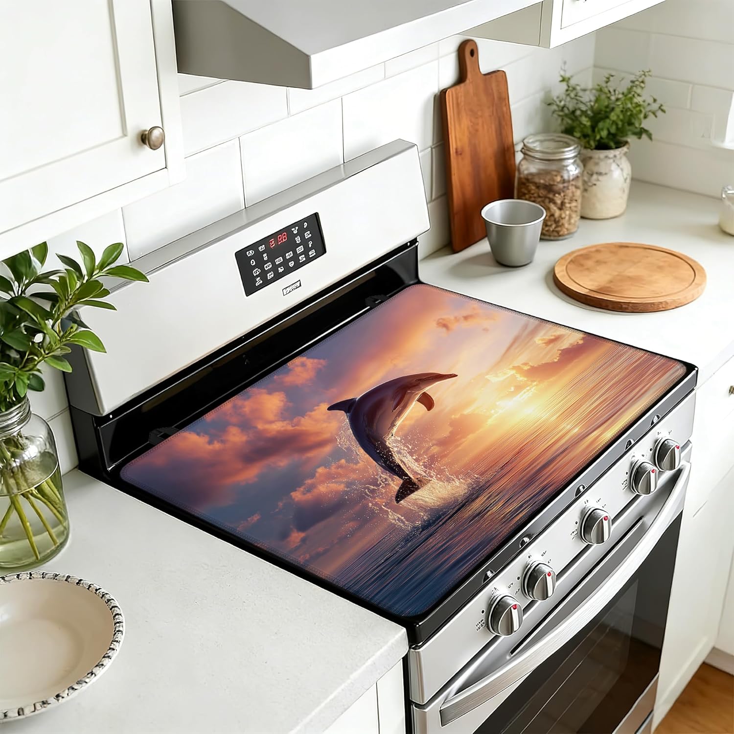 Stove Cover Dolphin Stove Top Covers for Gas Burners Home Decor Kitchen Pad Non-Stick Washable Cooktop Covers Countertop Protector 28"x20"