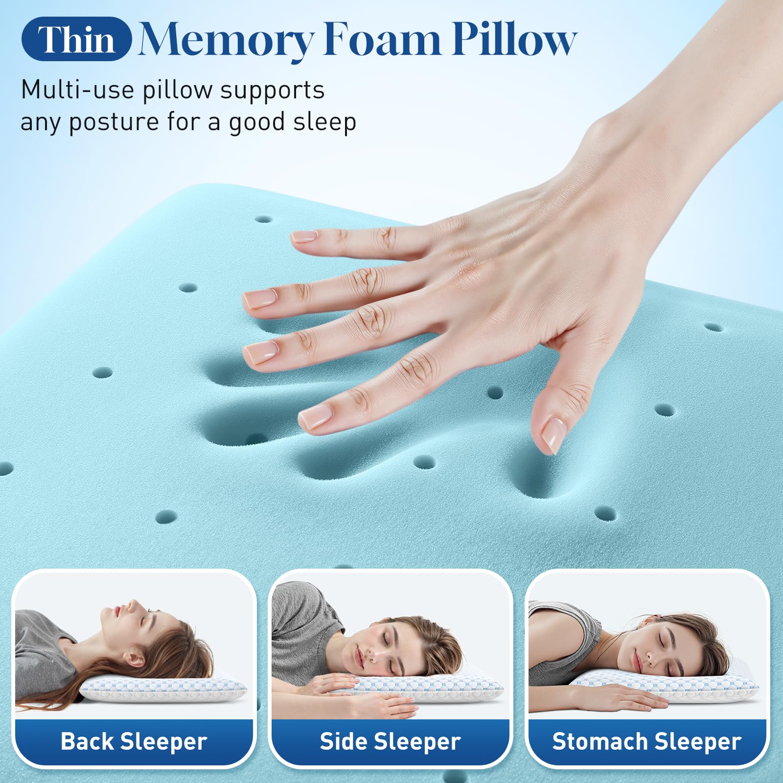 CloudBliss Cuscini rinfrescanti ultra sottili da 7 cm per lato | schiena | addormentati, cuscino piatto in memory foam, cuscini a basso profilo con comoda federa traspirante su entrambi i lati