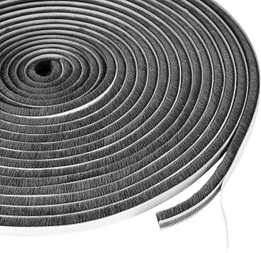33FT Brush Weather Stripping for Sliding Window Door Frame Strong Adhesive Door Seal Strip Felt Weatherstripping Soundproofing Pile Weatherstrip Draft Stoppers 0.35 Wide x 0.2 Thick, Grey