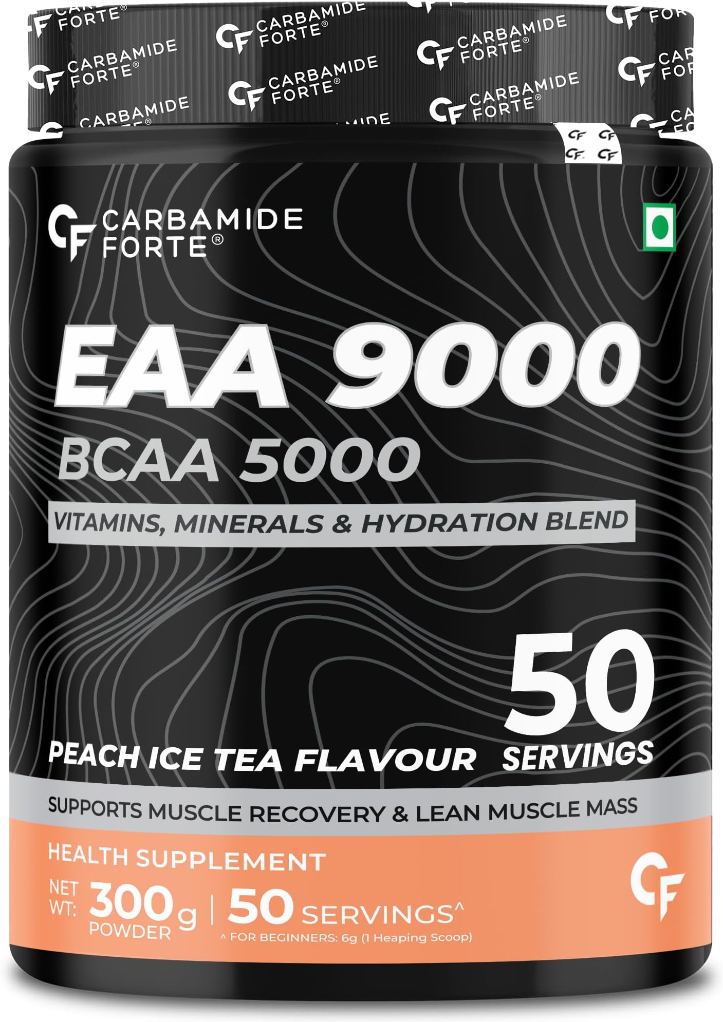 Carbamide Forte Eaa Supplement with Bcaa 5000Mg | Eaa intra workout Supplement for Men & Women with Hydration Blend & Vitamins – Peach Iced Tea Flavour - 50 Servings - Powder 300G