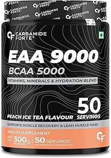 Eaa Supplement with Bcaa 5000Mg | Eaa intra workout Supplement for Men & Women with Hydration Blend & Vitamins – Peach Iced Tea Flavour - 50 Servings - Powder 300G
