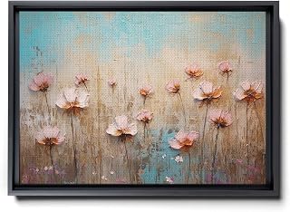 Abstract Pink Flower Landscape, Oil Painting on Canvas, Floral Wall Art for Spring Living Room Decor .etsy