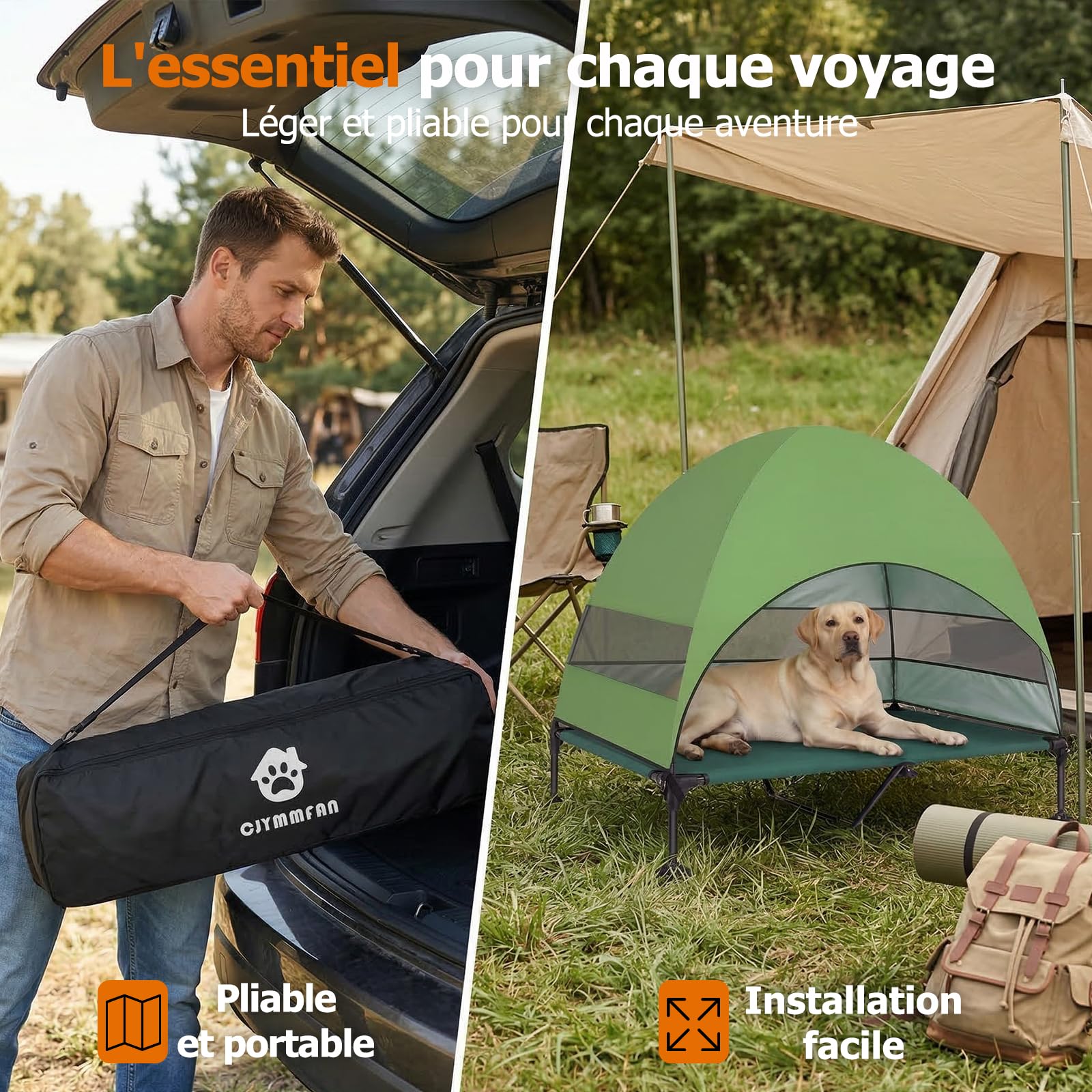 Panier pour Chien Surélevé avec Toit, Pliable avec Pieds Antidérapants, Tente d'extérieur avec Grande Ombre, Lit Rafraîchissant pour Chien, pour Camping, Jardin, Plage et Piscine (Vert, XL)