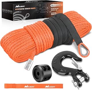 Nilight Synthetic Winch Rope 1/4" x 50ft for Recovery Towing Winches,Orange