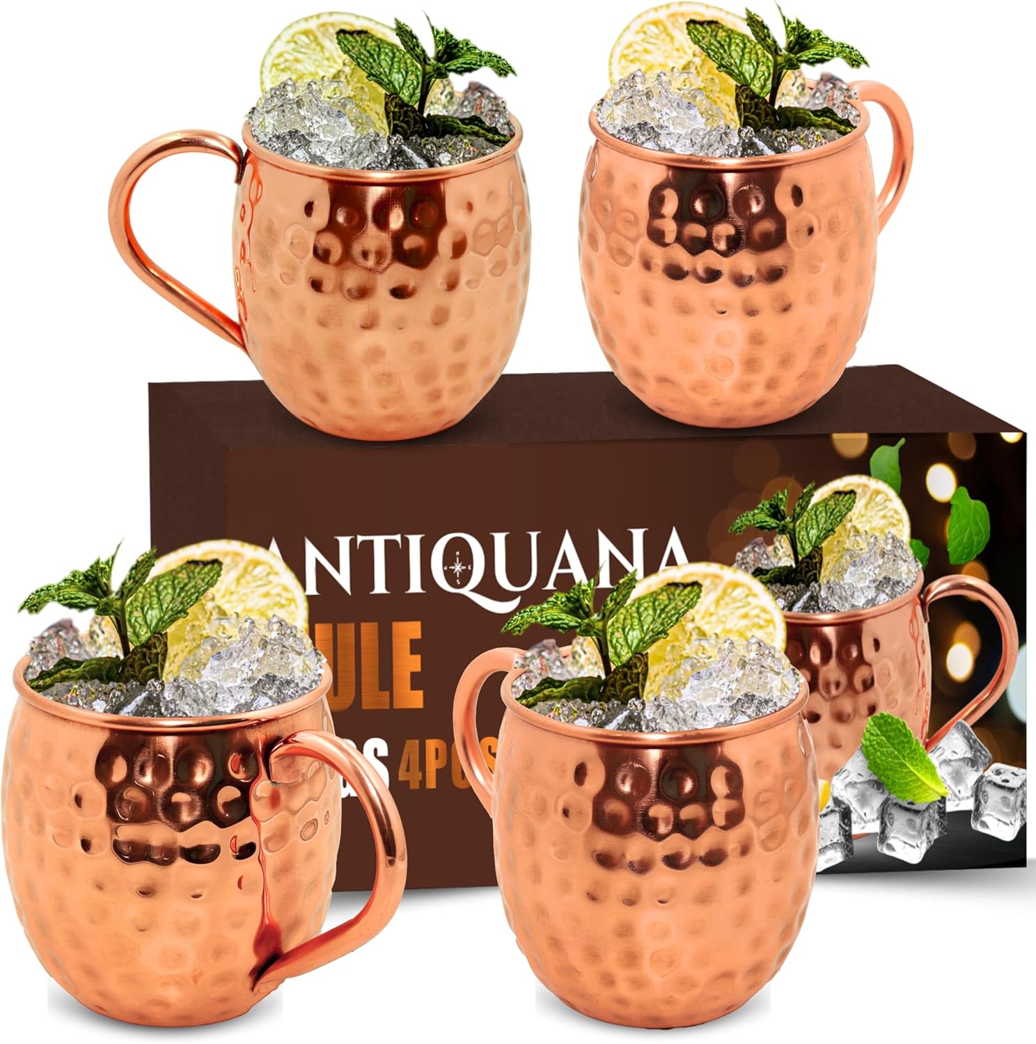 Moscow Mule Mugs - Set of 4-100% Pure Copper Mugs Large 16 oz - Premium Moscow Mule Cups Set of 4 - Solid Copper Cups Perfect Premium Gift
