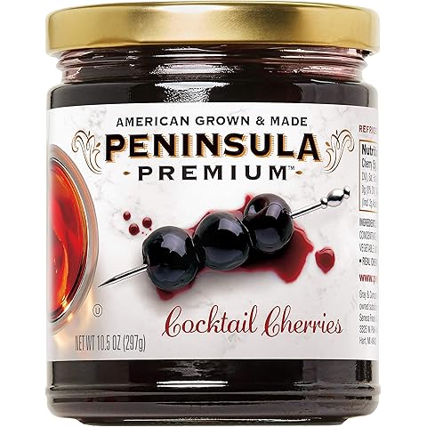 Peninsula Premium Cocktail Cherries | Award Winning | Deep Burgundy-Red | Silky Smooth, Rich Syrup | Luxe Fruit Forward, Sweet-Tart Flavor | Gourmet | American Grown & Made | 10.5 Ounce