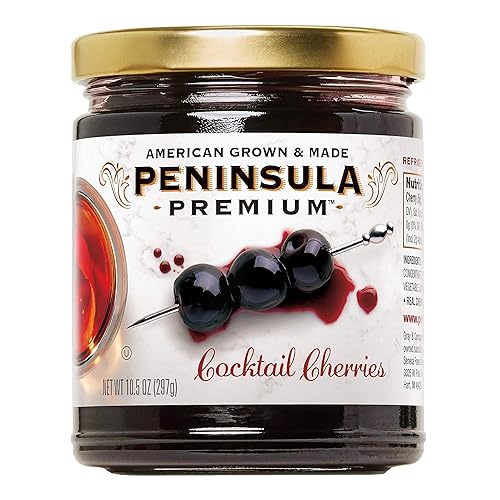 Cerezas de cóctel Península Premium Ganador de premios Rojo borgoña intenso Suave como la seda rico jarabe Lujoso sabor afrutado y agridulce Gourmet