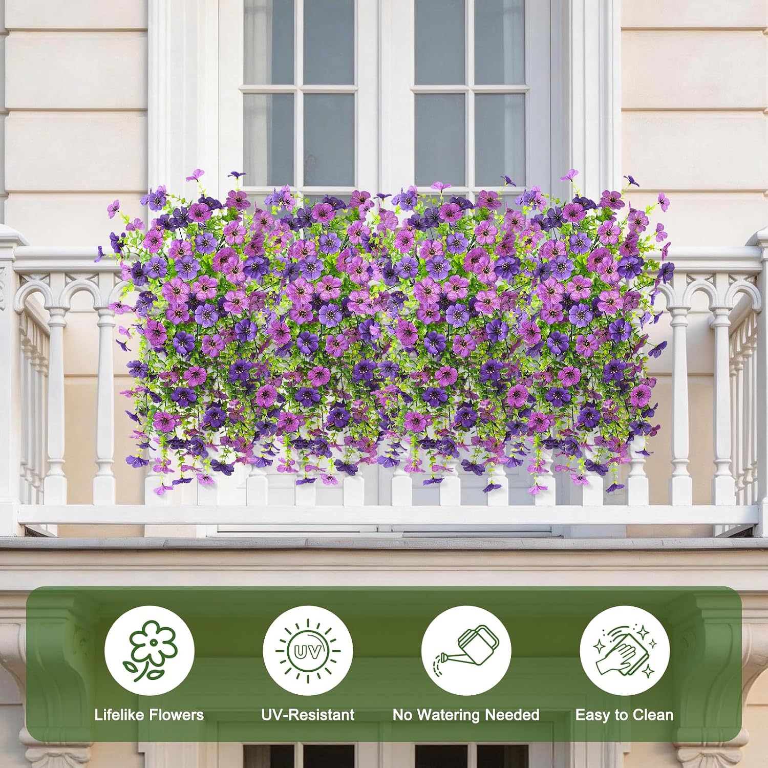 Artificial Fake Flowers Plants for Outdoor Spring Summer Decoration, 2 PCS Faux Silk Daisy Flowers No Fade UV Resistant Realistic for Outside Home Planter Porch Patio Balcony Yard Decor (Purple)