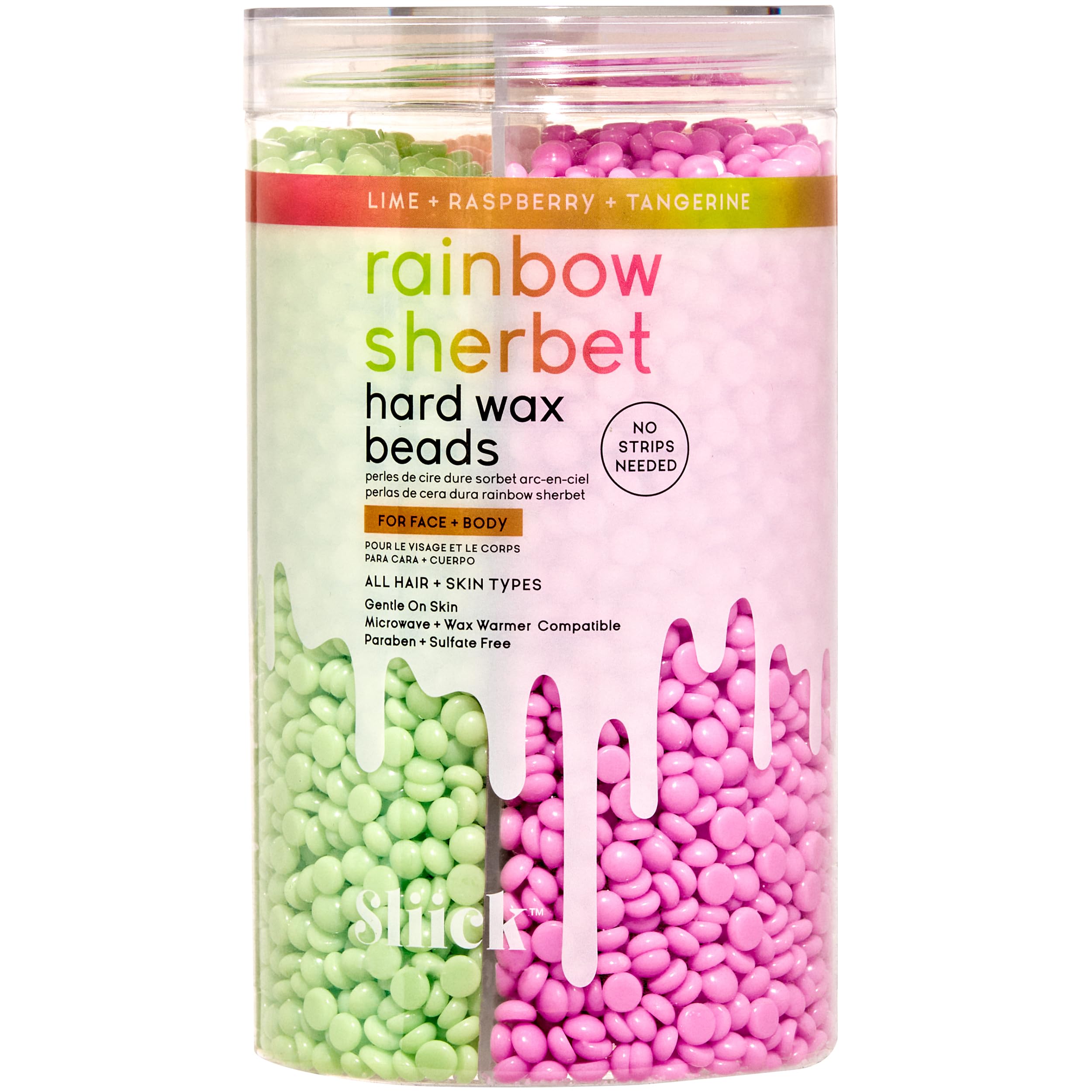 Sliick RAINBOW SHERBET HARD WAX BEADS - Perle di Cera Dura Profumate al Lime, Lampone e Mandarino - Ideale per Ceretta Brasiliana, Viso e Corpo - Compatibile con Scaldacera Tradizionale e Kit Sliick